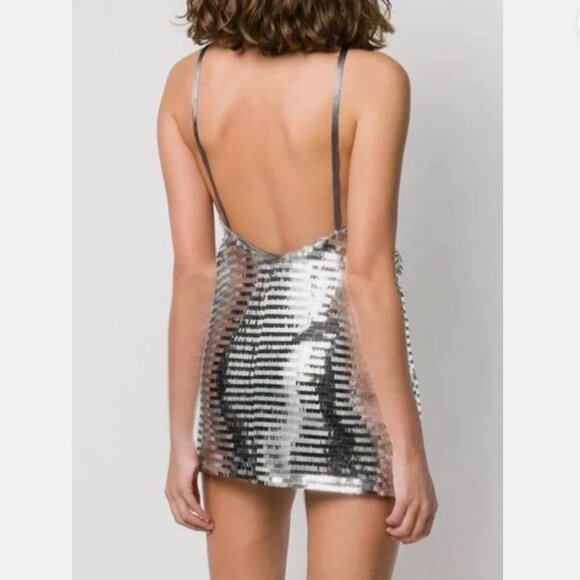Chiara Ferragni Paillettes Mirror Party Mini Dress NWT Silver Sequin Size Medium - Picture 2 of 14